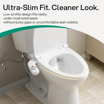 hansrapo Slim Bidet Attachment for Toilet, Dual Nozzle Fresh Water Bidet with Preset Water Pressure Control, Metal-Finish Dial Adjustment, Self-Cleaning, Quick-Release Non-Electric Bidet Attachment | Preset Water Pressure, Self-Cleaning button, one qui...