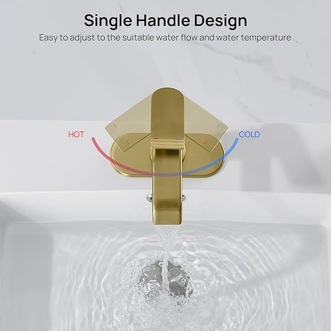 GAGALIFE Bathroom Faucet 1 Hole - Brushed Gold Bathroom Sink Faucet with Metal Pop-up Drain Supply Lines and Deck, Modern Waterfall Bathroom Faucets Single Handle, JJL-MP-7001BG