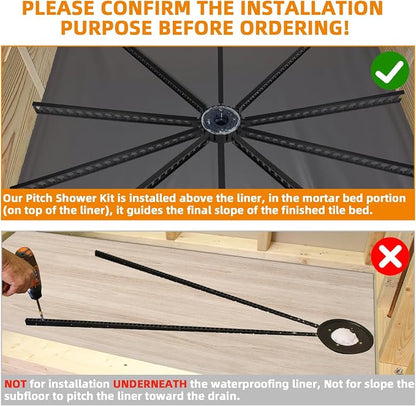 Shower Pitch Kit for Quick Install Sloped Shower Pan with 10 Float Sticks | Shower Slope Kit for Shower Floor Mortar Bed with Water Drainage Slope,Pre Sloped Shower Pan Kit,Fit 36x60" Floor