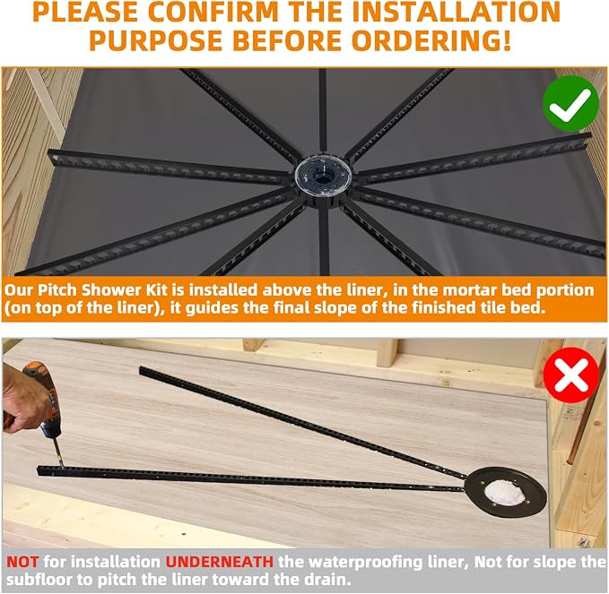 Pitch Shower Kit Pre Sloped Shower Pan Kit for Pitch,Quick Shower Stick Kit | For Shower Floor Mortar Bed with Water Drainage Slope,Shower Slope Kit with Center Ring & 8 Float Sticks Shower Slope System