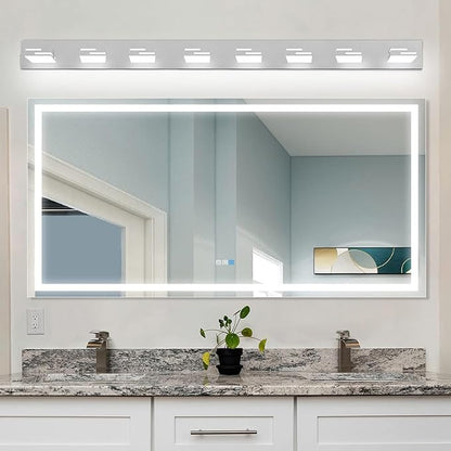 LED Modern Bathroom Vanity Light Fixtures, 8-Light 55-inch Dimmable Chrome Vanity Lights for Bathroom Lighting Fixtures Over Mirror, with 350° Rotatable Heads (Cool White 6000K)