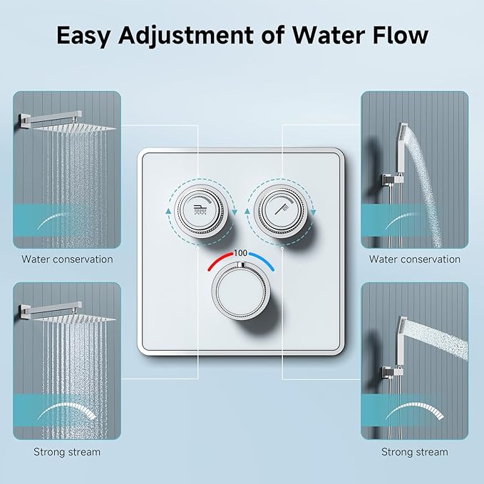 SR SUN RISE 100℉ Thermostatic Shower System,10" Luxury Rainfall Shower Head and High-Pressure Handheld Bathroom Shower Faucet Set,Shower Valve and Trim Kit Included (Polished Chrome)