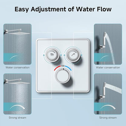 SR SUN RISE 100℉ Thermostatic Shower System,10" Luxury Rainfall Shower Head and High-Pressure Handheld Bathroom Shower Faucet Set,Shower Valve and Trim Kit Included (Polished Chrome)