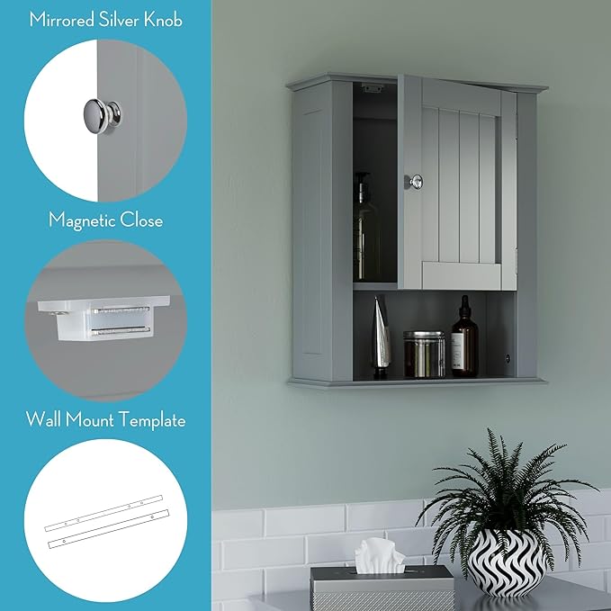 RiverRidge Ashland Single Door Wall, Gray Cabinet,Grey