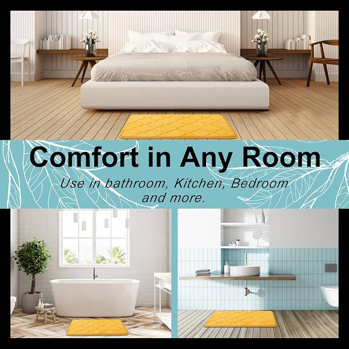 OLANLY Memory Foam Bath Mat Rug 40x32, Ultra Soft and Absorbent Bathroom Rugs, Non-Slip, Comfortable, Machine Washable Bath Carpet for Bathroom Floor, Tub, Shower and Home Decor Accessories, Yellow