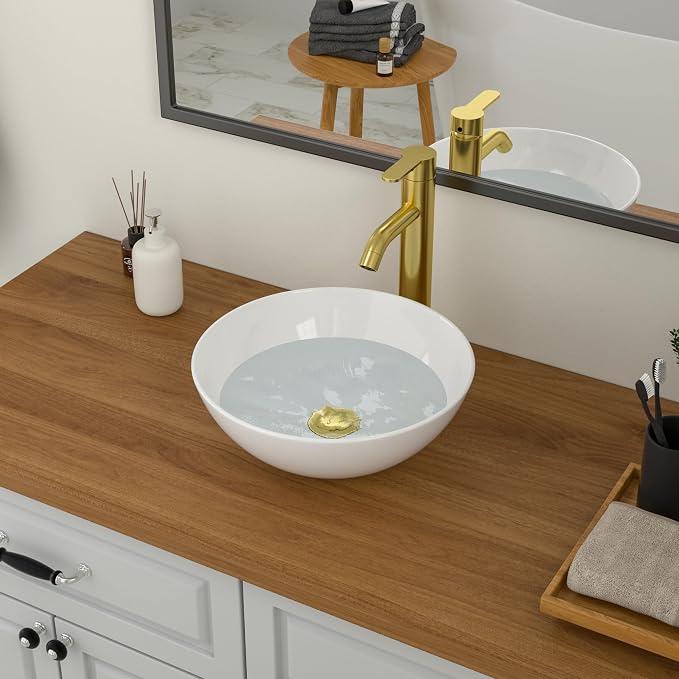 Logmey 13" Round Vessel Sink Small Bathroom Sink | Modern White Vessel Sink for Bathroom RV Above Counter Porcelain Ceramic 13x13 inch Art Sink