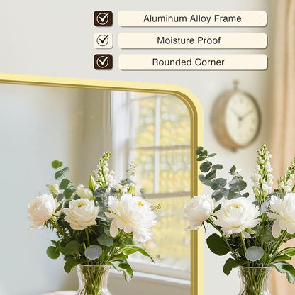 Vanity Bathroom Mirror, 36”x30” Gold Bathroom Mirror for Over Sink | HD Tempered Glass, Anti-Rust Frame, Vertical or Horizontal, Wall Mirrors for Bathroom Sink, Living Room, Entryway, Bedroom