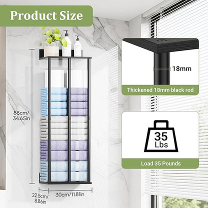 Large Towel Racks for Bathroom Wall Mounted, Updated 3 Bar Bath Towel Holder for Bathroom Wall, 34'' Bath Towel Rack for Bathrooms, Metal Small Bathrooms Towel Storage Rack, RV Towels Rack, Balck