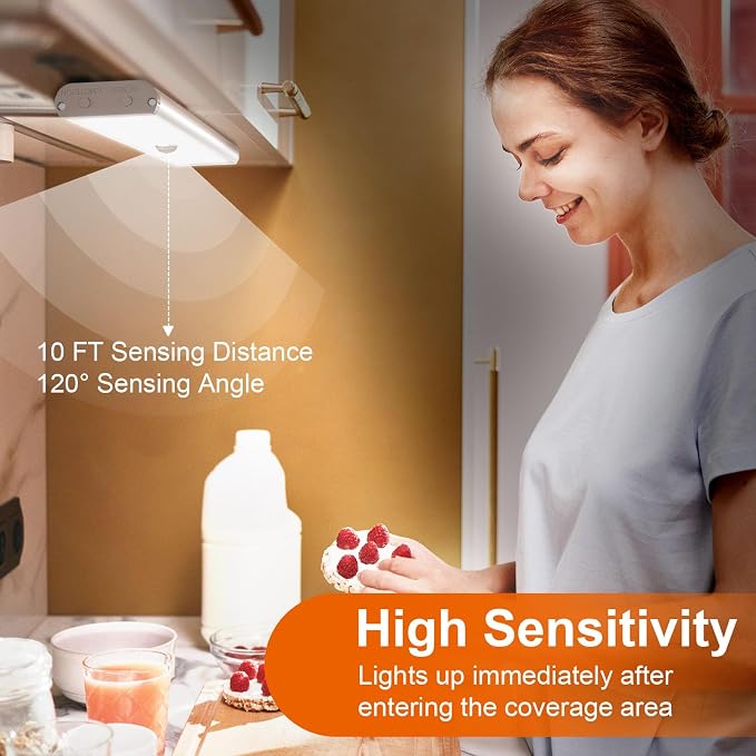 Under Cabinet Lighting Wireless, Motion Sensor Light Indoor, 2 Pack | Rechargeable, 15 Color Temps, Dimmable, Remote, LED Closet Light Magnetic, Under Counter Lights for Kitchen Shelf Home