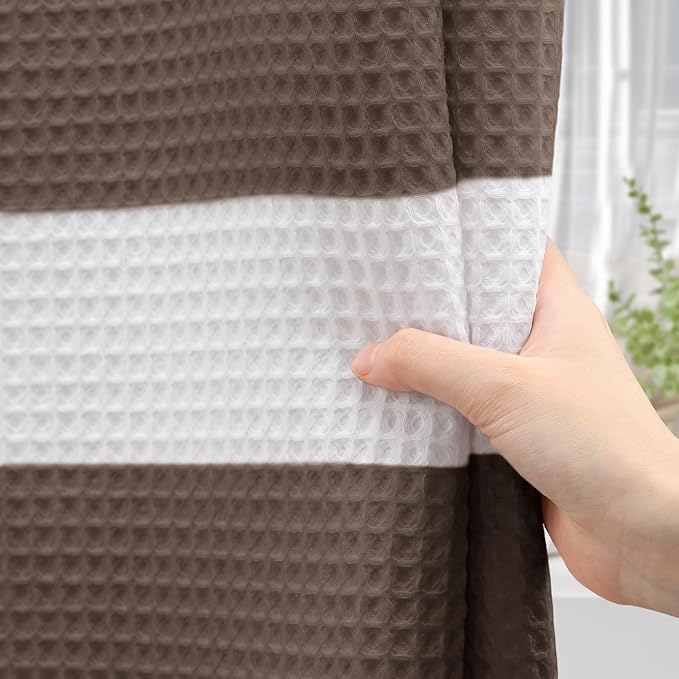 Brown Cotton Shower Curtain Cotton Waffle Stripe Shower Curtains for Bathroom 72"x72"