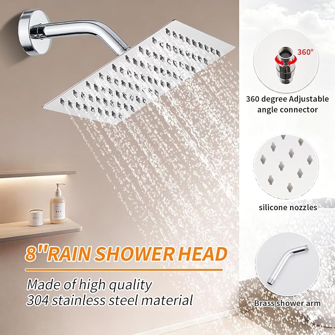 Tub Shower Faucet Set With Head & Spout Chrome
