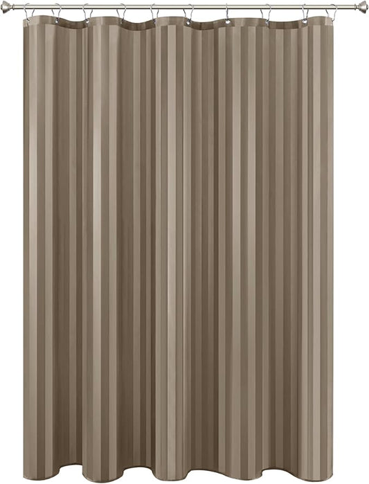 Biscaynebay Fabric Shower Curtain or Liner 72" by 72", Taupe Water Repellent Damask Stripes Bathroom Curtains Machine Washable