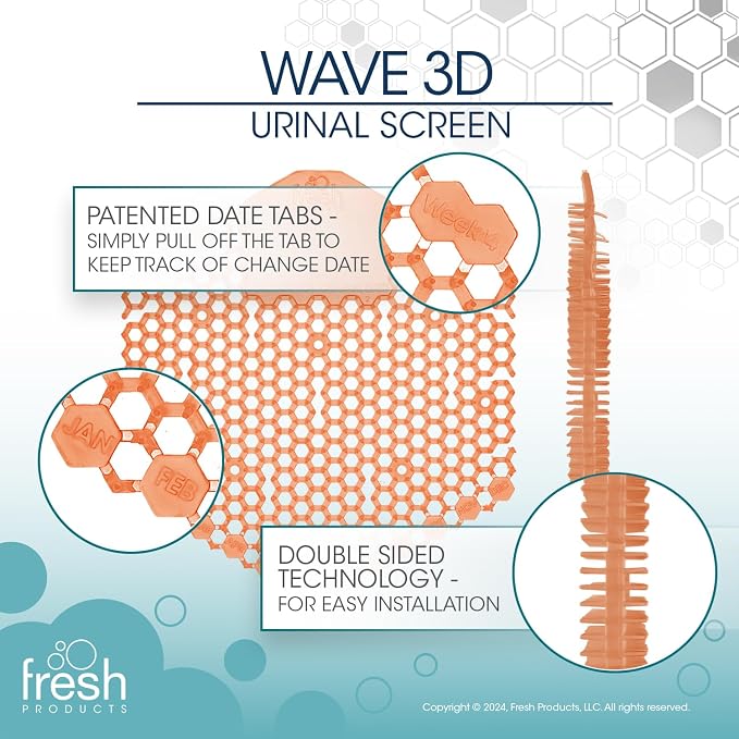 Fresh Products Wave 3D Urinal Screen Deodorizer, Mango, 10 packs | Anti-Splash Shield For Men Bathroom, 30-Day Odor Control With Beneficial Bacteria, Easy Double-Sided Install, Made In USA