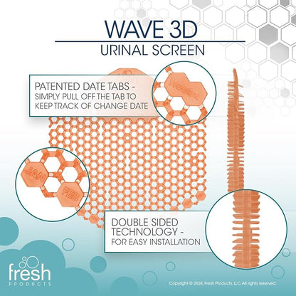 Fresh Products Wave 3D Urinal Screen Deodorizer, Mango, 10 packs | Anti-Splash Shield For Men Bathroom, 30-Day Odor Control With Beneficial Bacteria, Easy Double-Sided Install, Made In USA