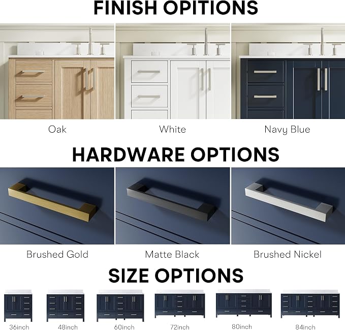 48-Inch Bathroom Vanity with Sink, 2 Soft-Close Doors and 9 Soft-Close Drawers, Bathroom Freestanding Vanity with Cultured Marble Countertop, Navy Blue Vanity with Brushed Nickel Handles