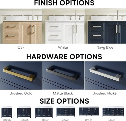 48-Inch Bathroom Vanity with Sink, 2 Soft-Close Doors and 9 Soft-Close Drawers, Bathroom Freestanding Vanity with Cultured Marble Countertop, Navy Blue Vanity with Brushed Nickel Handles