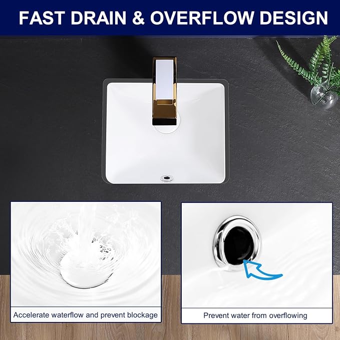 Small Undermount Bathroom Sink 12x11 Inch Vessel Sink White Porcelain Ceramic Under Counter Lavatory Vanity Sink Basin Rectangular Undermount Sinks with Overflow