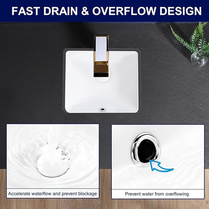 Small Undermount Bathroom Sink 12x11 Inch Vessel Sink White Porcelain Ceramic Under Counter Lavatory Vanity Sink Basin Rectangular Undermount Sinks with Overflow