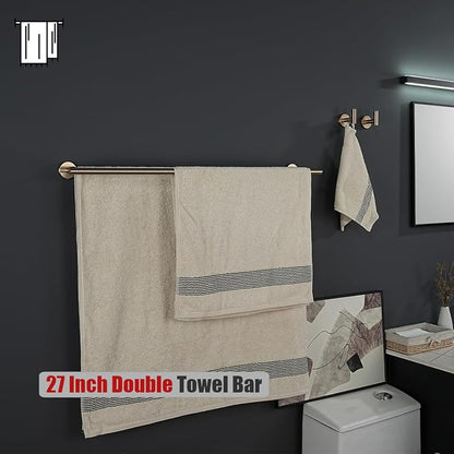 JQK Double Bath Towel Bar, 30 Inch 304 Stainless Steel Thicken 0.8mm Towel Rack for Bathroom, Towel Holder Champagne Bronze Wall Mount, Useable Length 27 Inch, TB100L27-CB