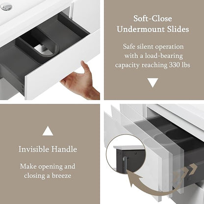 Floating Bathroom Vanity with Sink, 48" Wall-Mounted Bathroom Storage Vanity Cabinet with Resin Top Basin and Soft Close Drawers, No Assembly Required, Glossy White