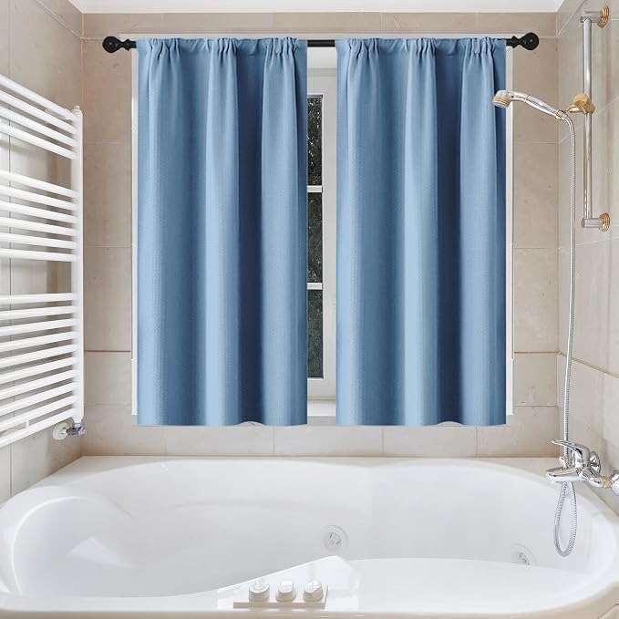 Shower Curtain Set, for Bathroom Decor 72" x 72", Modern Blue | Waffle Textured Solid Moonlight Waffle Textured Cloth Waterproof Matching Window Shower Curtain 36 x 30 Inches
