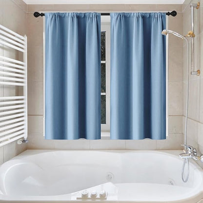 Shower Curtain Set, for Bathroom Decor 72" x 72", Modern Blue | Waffle Textured Solid Moonlight Waffle Textured Cloth Waterproof Matching Window Shower Curtain 36 x 30 Inches