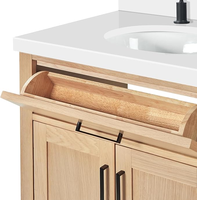 ARIEL Hepburn 72-inch Bathroom Vanity with Sink,Solid Wood, 1.5-inch Pure White Quartz Countertop & Backsplash, Double Oval Porcelain Sink, 4 Soft Closing Doors, 6 Dovetail Drawers, White Oak