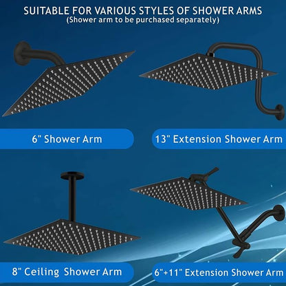 Voolan Rain Shower head, High Pressure Shower Head Made of 304 Stainless Steel, Relaxed Shower Experience Even at Low Water Flow and Pressure (10" Black)