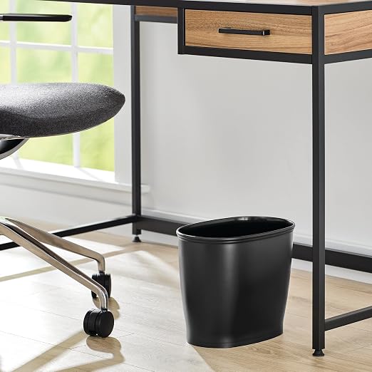 iDesign Slim Plastic Bathroom Trash Can, Black | Small Garbage Bin, For Bedroom, Office, Desk, Dorm