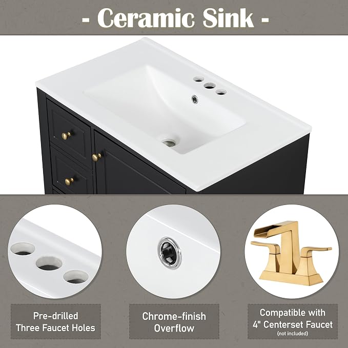 60 Inch Bathroom Vanity with Double Sink, 60 Double Sink Bathroom Vanity, Bathroom Vanity 60" Double Sink with 6 Drawers, 2 Cabinets and 2 Door with Shelves (Black)