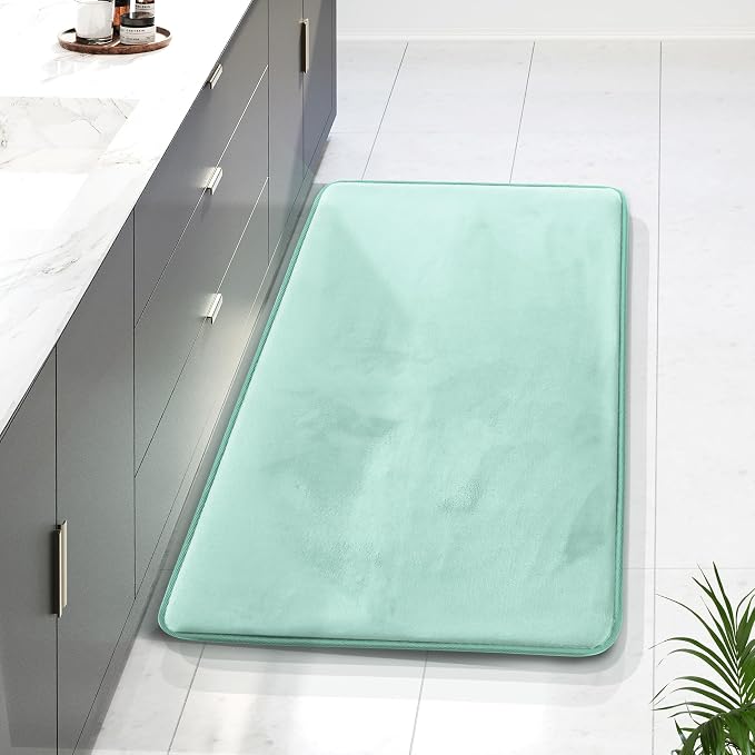 Clara Clark Bathroom Rugs, Velvet Memory Foam Bath Mat, Non-Slip Bath Rugs, Machine Wash, Dries Quickly, Ultra Soft Plush Bath Mats for Bathroom, 24 x 36, Light Blue