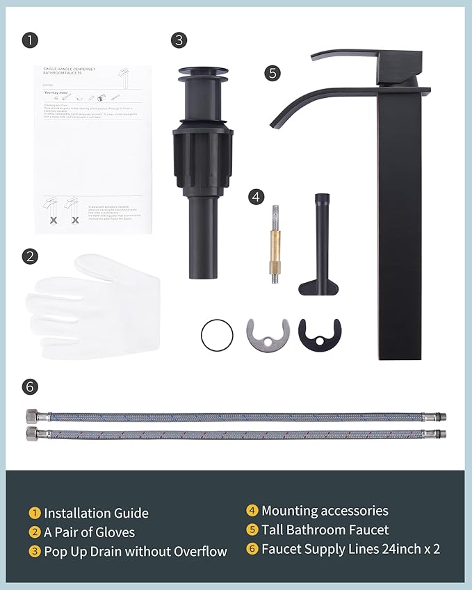 Vessel Sink Faucet Single Hole: ARCORA Oil Rubbed Bronze Tall Bathroom Faucet, Single Handle Tall Waterfall Bathroom Faucet with Pop Up Drain and cUPC Supply Lines