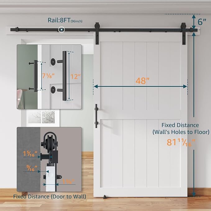 48''x 80'' Sliding Barn Door with 8 Ft Barn Door Hardware Kit | Pre-Drilled Holes Easy Assembly - Include Installation Manual, Water-Proof PVC Surface, H-Frame, White