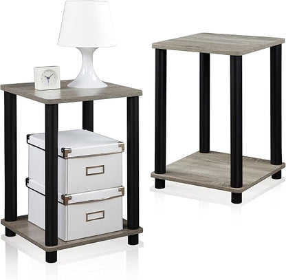 Furinno Turn-N-Tube Night Stand Set of 2, 2-Tier Nightstand, French Oak | Stackable, Open Shelf, Toolless Bedside Table, Side Table, End Table for Living Room, Bedroom