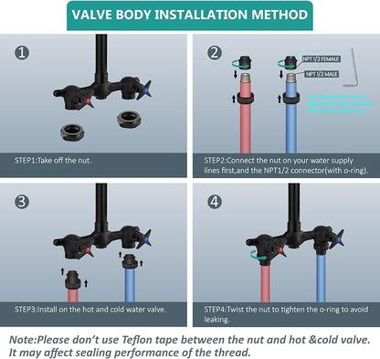 Aolemi Outdoor Shower Kit,8 Inch Rain Head,Hot and Cold,Matte Black | 2-Handle Control Outdoor Shower Fixtures,Adjustable Height,6-Inch Center Valve,Winter Drainage,Exposed Shower