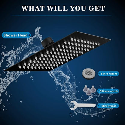 Voolan Rain Shower head, High Pressure Shower Head Made of 304 Stainless Steel, Relaxed Shower Experience Even at Low Water Flow and Pressure (8" Black)