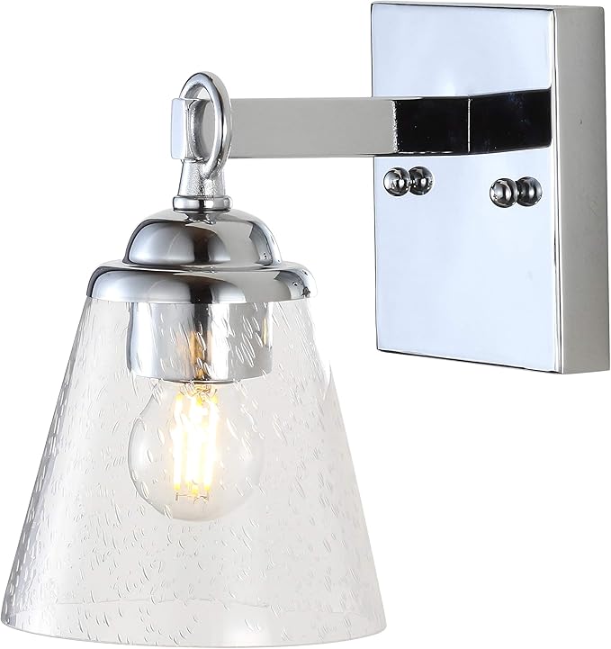JONATHAN Y 5" Chrome Marion 1-Light Vanity Light Wall Sconce for Bathroom Decor, Clear Seeded Glass Shade, Reversible Hardwired Lamp for Mirror Hallway, LED Bulb JYL7432A