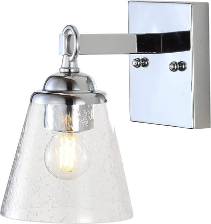 JONATHAN Y 5" Chrome Marion 1-Light Vanity Light Wall Sconce for Bathroom Decor, Clear Seeded Glass Shade, Reversible Hardwired Lamp for Mirror Hallway, LED Bulb JYL7432A
