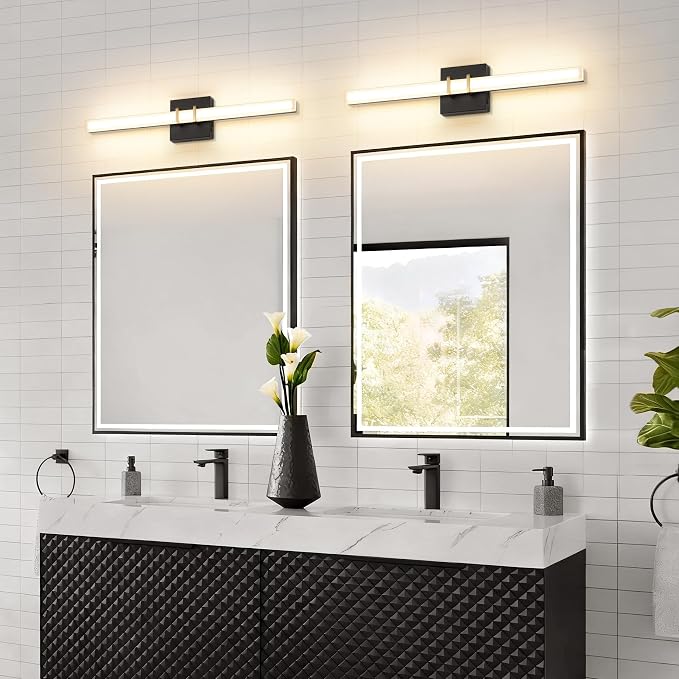 Modern Black and Brass Vanity Light Bar 24 Inch, 16W 5CCT Dimmable Bathroom Light Fixtures LED Wall Lighting Fixture