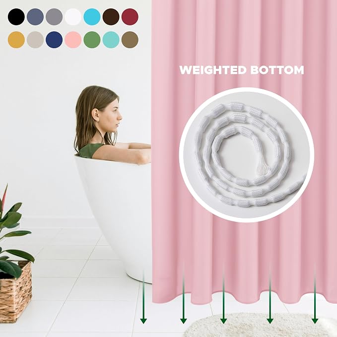 Fabric Shower Curtain Liner 72x72 Inch-Pink Standard Size Shower Liners | Hotel Quality Water Resistant Shower Liners for Bathroom-Machine Washable Cloth Polyester Bath Curtain-Rental Apartment Home
