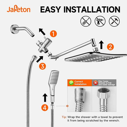 XXL 12.2" Rain Shower Head with Handheld Spray, High Pressure Combo | Height adjustable dual shower system with rainfall showerhead and handheld spray for bathroom upgrades and easy rinsing.