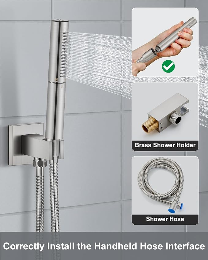 Aolemi Shower System with Rain Head and Handheld,12-Inch,Brushed Nickel | High-Pressure Shower Faucet Set with Dual-Function Handheld,Rough-In Valve,1.8 GPM,Ceiling Mount Trim Kit