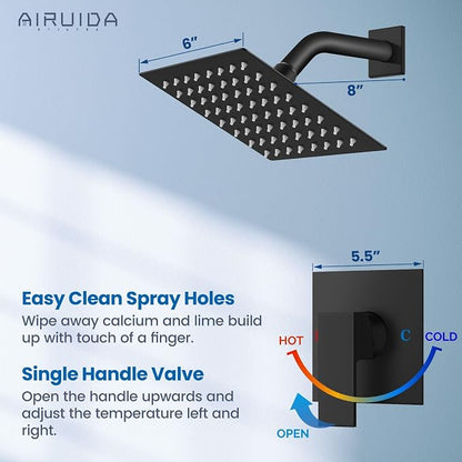 Airuida Shower Faucet Set,6 Inch Shower Valve Kit,Matte Black | Male Threads,Rough-in Valve Shower Trim Kit,Single Handle Control Shower Set