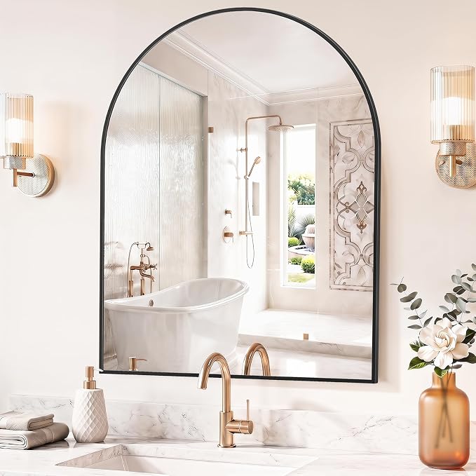 Sweetcrispy 30"x40" Arched Bathroom Mirror, Bathroom Mirrors for Over Sink | Modern Wall Mirrors Arch Decorative for Entryway, Bedroom, Vanity,Horizontal or Vertical Hanging, Black