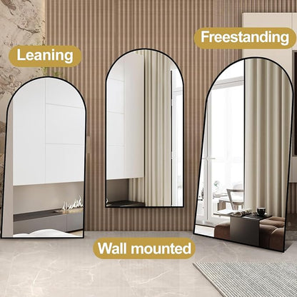 Dewfig Arched Full Length Mirror, 76"x34" Large Floor Mirror, Black | Aluminum Alloy Frame Full Body Mirror, HD Shatterproof Tempered Glass, Lean/Stand/Wall for Living Room,Bedroom, Dressing Room