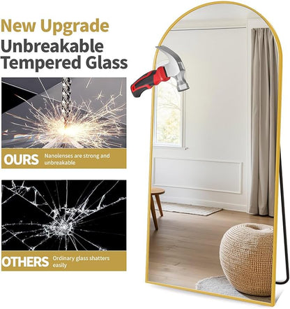 Dewfig Arched Full Length Mirror, 77"x38" Large Floor Mirror, Gold | Aluminum Alloy Frame Oversized Full Body Mirror, HD Shatterproof Tempered Glass, Lean/Stand/Wall for Living Room,Bedroom