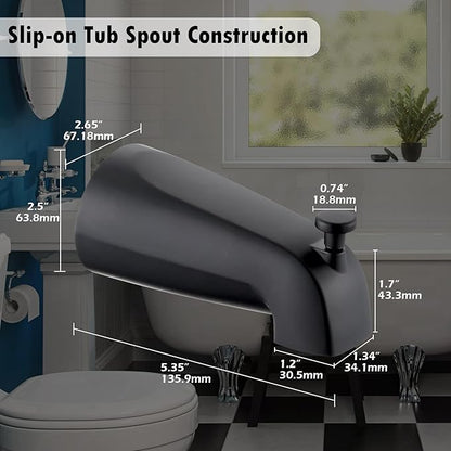 Slip-on Tub Spout with Diverter, Compatible with 1/2 Inch Copper Tube Fit, Bathroom Bathtub Spout 1-Pack (Matte Black)