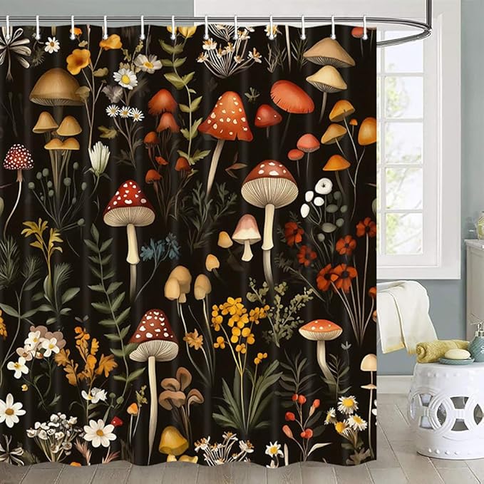 JAWO Rustic Forest Shower Curtains, Lodge Cabin Woodsy RV Shower Curtain, Wildlife Animals Woodland Campers Camping Bathroom Set with Hooks, 72X78 Inch, Red
