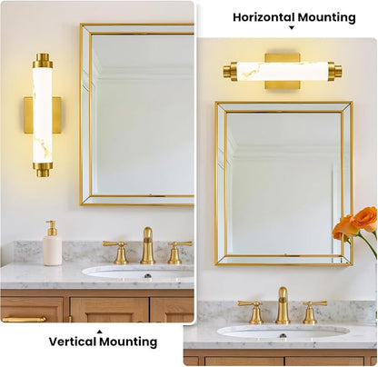 15.4" Gold Wall Sconces Set of 2, Modern Bathroom Sconces with Resin Shade, 5CCT Dimmable LED Wall Lights 14W for Bedroom, Living Room, Hallway