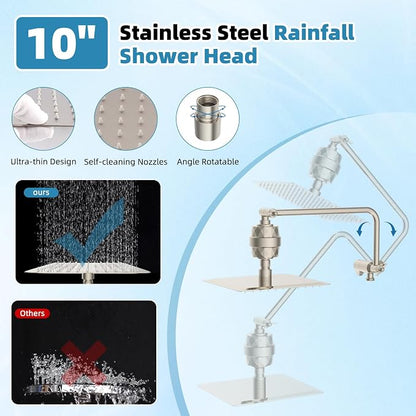 10" Metal Filtered Shower Head with 10-Mode Handheld, Brushed Nickel | NSF/ANSI/CAN 372 Certified, High Pressure Showerhead Combo, 20 Stage Shower Filter, 11" Shower Arm, 71" Hose, Shower Holder